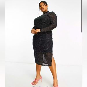 Sheer mesh rhinestone midi dress